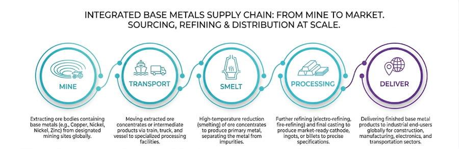 Integrated base metals supply chain, from mine to market